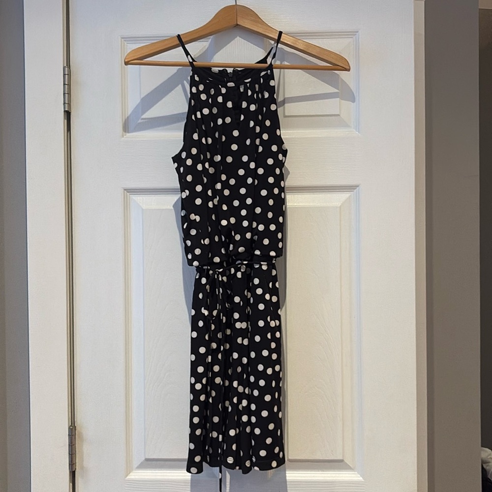 4 London Times Polka Dot Short Jumper with Pockets B+W hidden zipper rope belt